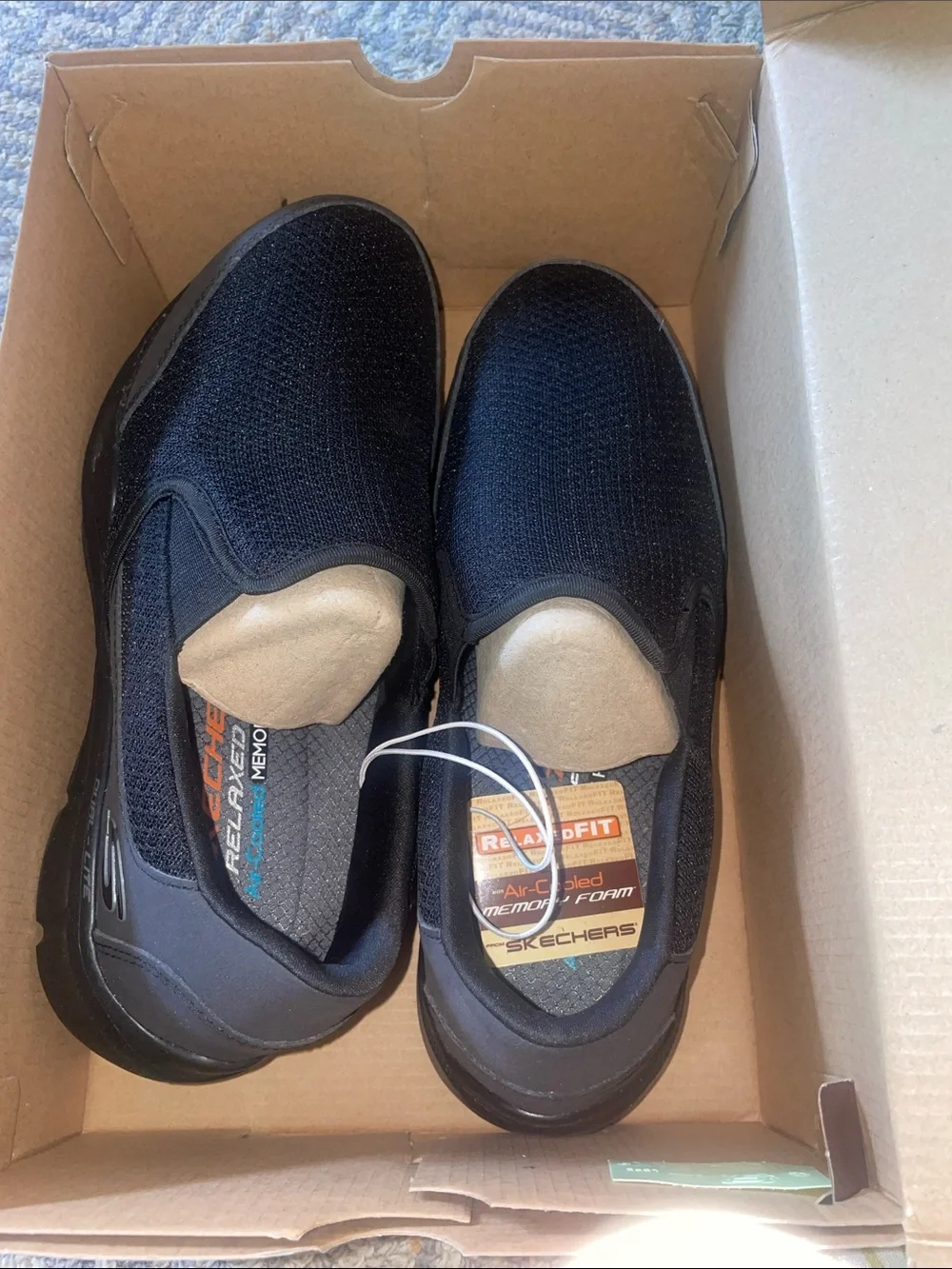 BNIB Skechers Black Slip-On Air cooled Memory Foam footbed loafers, size 9